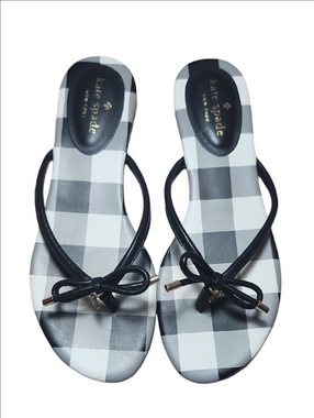 KATE SPADE Black & White Gingham plaid Thong flip flop  Sandals